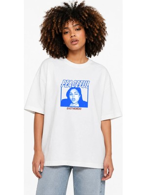 Camblys Kadın Erkek Unisex Peaceful Women Ön Baskılı Oversize Kalın Kumaş Bol Kesim Pamuklu T-Shirt