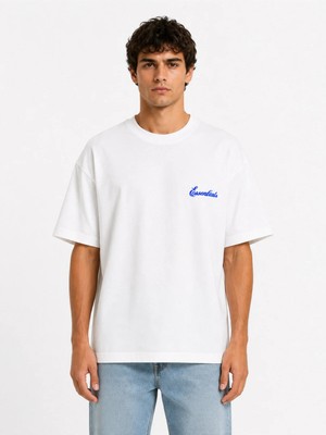 Camblys Unisex Essential Yazı Yeni Sezon Logo Ön Sırt Baskılı Oversize Kalın Kumaş Bol Kesim Pamuklu T-Shirt