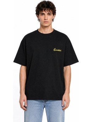 Camblys Unisex Essential Yazı Yeni Sezon Logo Ön Sırt Baskılı Oversize Kalın Kumaş Bol Kesim Pamuklu T-Shirt
