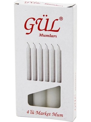 Gül MUM-203 ( 4pcs & Ince ) ( Çap=1.6cm & UZUNLUK=12CM ) ( Beyaz Klasik ) Market MUM*110