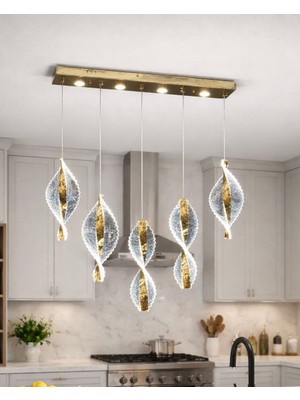 Yeni Model 5 Sarkıt Sıralı Lüx LED Avize Gold Renk 3 Işık Seçeneği Ithal Model