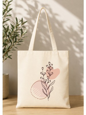 Eylül Design Vintage Boho Desenli Baskılı Ham Bez Çanta Organik Tote Bag