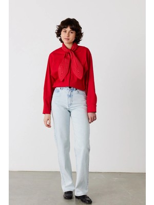 Facette Accent Nakışlı Oversize Gömlek Kırmızı