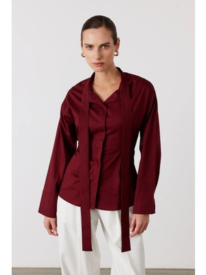 Facette Fularlı Belden Oturtma Gömlek Bordo
