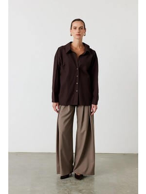 Facette Oversize Poplin Gömlek Acı Kahve