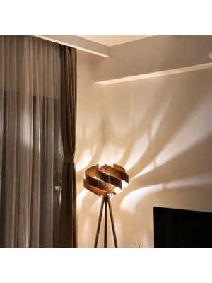 Ferisa Home Bohem Sarmal Lambader Ahşap Görünümlü Dekoratif Ayaklı Lamba Salon Oturma Odası Tv Ünitesi Yanı Modern Lambader