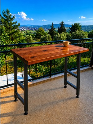 KUMİ Masif Ahşap Bar Masası 85 cm Yüksek Metal Profil Ayaklı Mutfak Yemek Kafe Bistro Çalışma Masası
