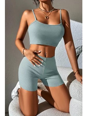 Efnaz Style Kadın Açık Mavi Şortlu Kaşkorse Gecelik Takım