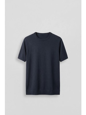 Abluka Online Erkek Slim Fit Triko Bisiklet Yaka Basic T-Shirt Lacivert