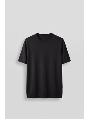 Abluka Online Erkek Slim Fit Triko Bisiklet Yaka Basic T-Shirt Siyah