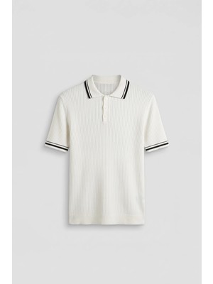 Abluka Online Erkek Regular Fit Pamuklu Kontrast Detaylı Polo Yaka T-Shirt Beyaz