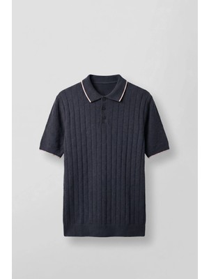 Abluka Online Erkek Relaxed Fit Pamuklu Havlu Polo Yaka Triko T-Shirt Lacivert