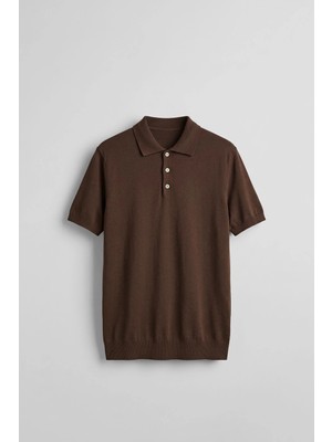 Abluka Online Erkek Relaxed Fit Dökümlü Polo Yaka Triko T-Shirt Kahverengi