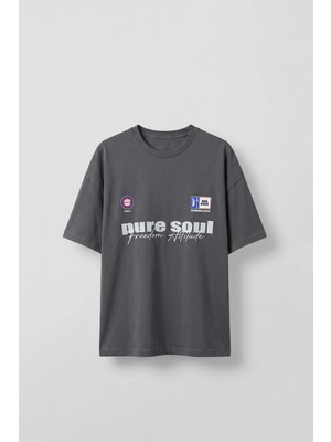 Abluka Online Erkek Boxy Fit %100 Pamuk Grafik Baskılı T-Shirt Füme
