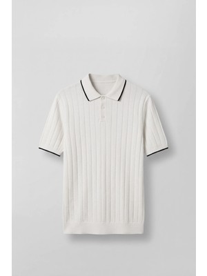 Abluka Online Erkek Relaxed Fit Pamuklu Havlu Polo Yaka Triko T-Shirt Ekru