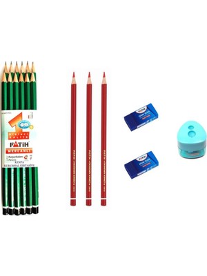 Fatih Kurşun Kalem 12'li Set + Kırmızı Kalem 3'lü + 2'li Silgi + Kalemtıraş Renkli Kırtasiye Ürünleri