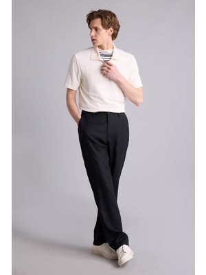 DeFacto Regular Fit Polo Yaka %100 Keten Kısa Kollu Krem Tişört G1395AX26SM