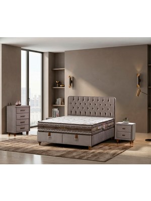 İmaj Lyocell Set  Çift Kişilik Yatak Seti 180 x 200 Baslık + Sandıklı Baza + Ortopedik Yatak