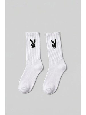 Abluka Online Unisex Fitilli Pamuklu Tavşan Figürlü Tenis Çorabı Beyaz