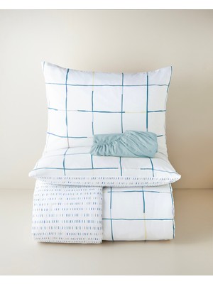 English Home Cozy Check Kolay Ütülenir Çarşaflı Çift Kişilik Nevresim Takımı 200x220 cm Mavi-Sarı