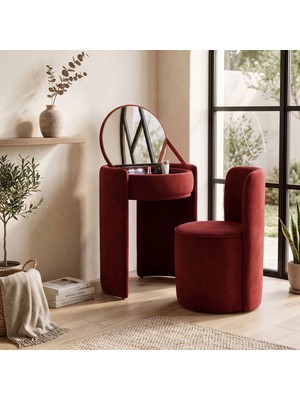 Eymense Lady LED Işıklı Puflu Makyaj Standı Bordo