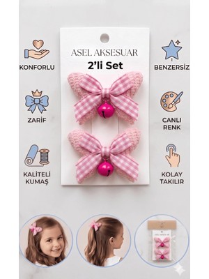 Asel Aksesuar 2'li Set Pötikare Kurdeleli Zilli Kumaş Kelebek Çocuk Klips Toka Farklı Renk Seçenekli