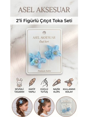 Asel Aksesuar 2'li Set Simli Yıldız Figürlü Çiçek ve Kurdele Detaylı Pens Saç Tokası Farklı Renk Seçenekli