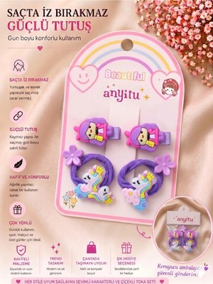 Asel Aksesuar 6'lı Set Sevimli Karakter ve Unicorn Figürlü Çocuk Toka Seti Farklı Renk Seçenekli