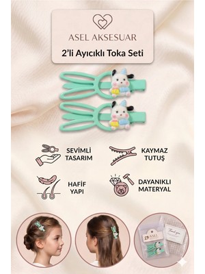 Asel Aksesuar 2'li Set Tavşan Kulak Tasarımlı Sevimli Hayvan Figürlü Çocuk Klips Toka Farklı Renk Seçenekli