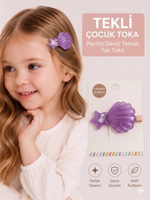 Asel Aksesuar Parıltılı Deniz Kabuğu ve Yıldız Figürlü Çocuk Pens Toka Farklı Renk Seçenekli