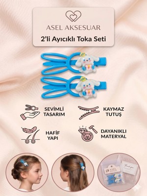 Asel Aksesuar 2'li Set Tavşan Kulak Tasarımlı Sevimli Hayvan Figürlü Çocuk Klips Toka Farklı Renk Seçenekli
