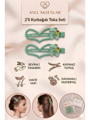 Asel Aksesuar 2'li Set Kalp Tasarımlı Sevimli Hayvan Figürlü Çocuk Klips Toka Farklı Renk Seçenekli