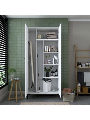 Rani KC104 Banyo Dolabı 2 Kapaklı 4 Raflı Çok Amaçlı Dolap Beyaz