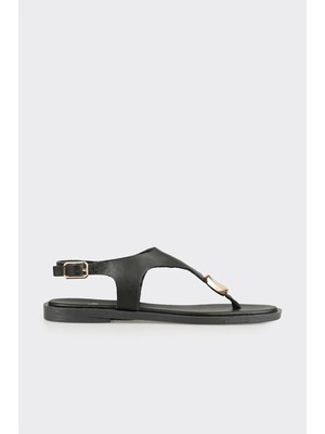 Elle Siyah Deri Kadın Sandalet
