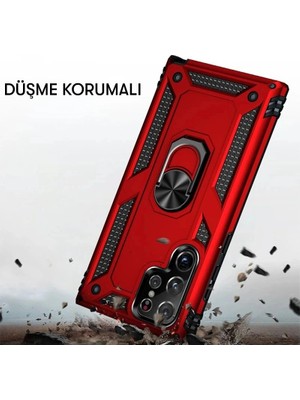 Colezium Galaxy S21 Ultra Kılıf Sofya Yüzüklü  Kapak - Kırmızı