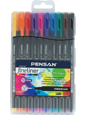 Pensan 6500 Fineliner 0.4 mm Keçe Uçlu Kalem 10 Renk Plastik Kutu