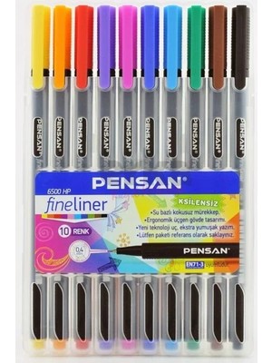 Pensan 6500 Fineliner 0.4 mm Keçe Uçlu Kalem 10 Renk Plastik Kutu