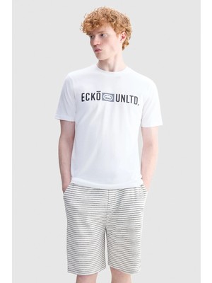 Ecko Unltd. Beckett Regular Fit Bisiklet Yaka Baskılı %100 Pamuk Erkek Beyaz Tişört