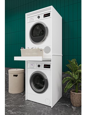 Asra Trend Lüks Çekmeceli Çamaşır Makinesi Dolabı %100 MDF Çamaşır Kurutma Banyo Dolabı BD05