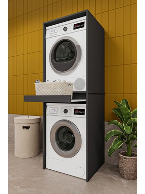 Asra Trend Lüks Çekmeceli Çamaşır Makinesi Dolabı %100 MDF Çamaşır Kurutma Banyo Dolabı BD05