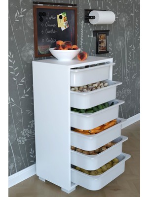 Remaks Beyaz Mutfak Dolabı 6 Sepetli Modern Tasarım Çok Amaçlı Dolap 30 cm Derinlik