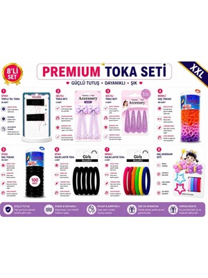 Asel Aksesuar 8'li Set Çok Renkli Premium Xxl Kız Çocuk Karma Saç Tokası Seti