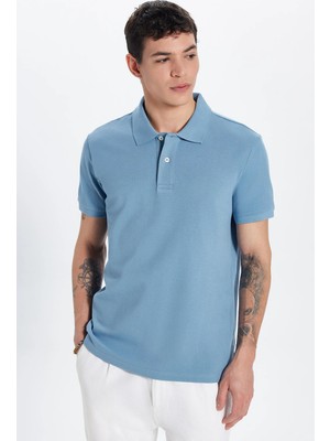 Tudors Erkek Slim Fit Dar Kesim Premium Seri %100 Pamuk Yumuşak Dokulu Merserize Mavi Polo Yaka Tişört 