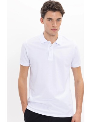 Tudors Erkek Slim Fit Dar Kesim Premium Seri %100 Pamuk Yumuşak Dokulu Merserize Beyaz Polo Yaka Tişört 