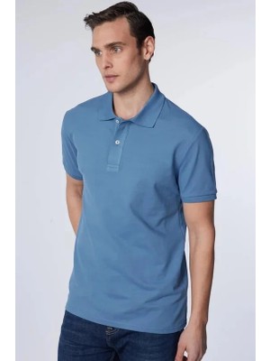Tudors Erkek Slim Fit Dar Kesim Premium Seri %100 Pamuk Yumuşak Dokulu Merserize Indigo Polo Yaka Tişört 