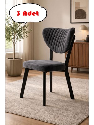 Teknor 3 Adet Elma Sandalye Modern Kadife Kapitone Sırtlı Mutfak Yemek Odası Balkon Kafe Sandalyesi 85 cm