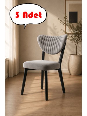 Teknor 3 Adet Elma Sandalye Modern Kadife Kapitone Sırtlı Mutfak Yemek Odası Balkon Kafe Sandalyesi 85 cm