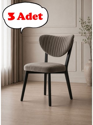 Teknor 3 Adet Elma Sandalye Modern Kadife Kapitone Sırtlı Mutfak Yemek Odası Balkon Kafe Sandalyesi 85 cm