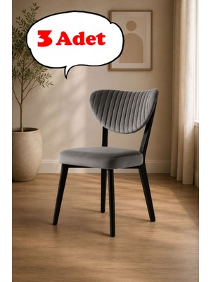 Teknor 3 Adet Elma Sandalye Modern Kadife Kapitone Sırtlı Mutfak Yemek Odası Balkon Kafe Sandalyesi 85 cm