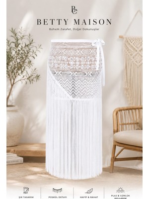 Betty Bands Kadın Bohem Püsküllü Dantel Etek Beyaz Midi Etek Yazlık Plaj Eteği Kemer ve Belted Skirt